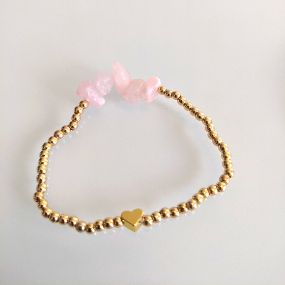 2 Bracelets natural rose stones , gold plated beads and Hasma stackable - Picture 9 of 10